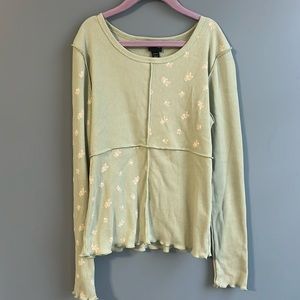 Fitted Green Flower Long Sleeve T-Shirt